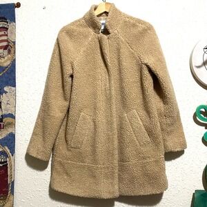 Old Navy Women's Tan Sherpa Fleece Jacket Cozy Zip Up Coat XS